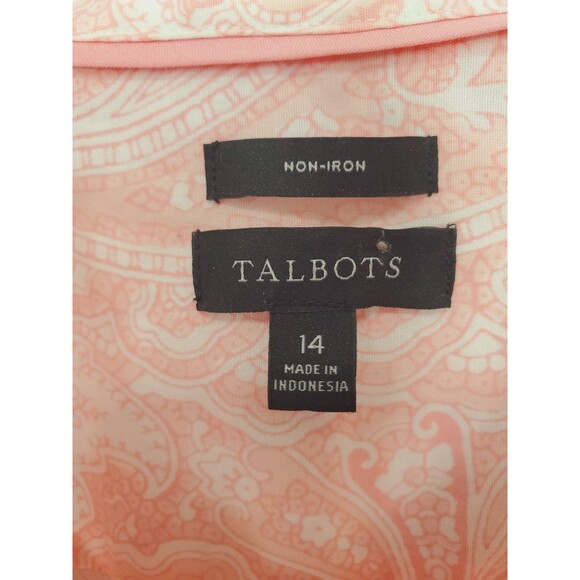 Talbots Non-Iron Cotton Blend Pink Paisley Long Sleeve Button-Up Shirt Size 14 - Picture 3 of 5